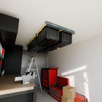 HANDT Overhead Garage Storage Rack, Connectable Heavy Duty Metal Ceiling Rails For Garage Storage Organization Shelving System, Hanging Racks For Tote Containers, Supports Up To 6 Bins, 4 Sets Gray