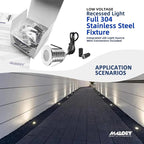 MALORY Recessed LED Deck Light 6Pack, 3W 4000K12V Low Voltage Landscape Lighting, Outdoor Step Stair Lights, Full 304 Stainless Steel Deck Lighting for Outside Floor Yard (SG06, 6-Pack 4000K)