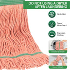 Matthew Cleaning Heavy Duty Mop Head Commercial Replacement for General and Floor Cleaning , Wet Industrial Blue Cotton Looped End String Head Refill (Pack of 3) Orange