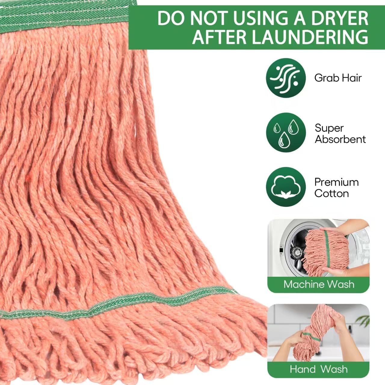 Matthew Cleaning Heavy Duty Mop Head Commercial Replacement for General and Floor Cleaning , Wet Industrial Blue Cotton Looped End String Head Refill (Pack of 3) Orange