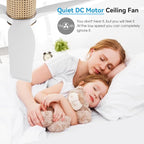 48" Ceiling Fan No Light - Low Profile Flush Mount Ceiling Fan, 6-Speed Remote Control, Solid Wood, Quiet Reversible DC Motor, White/Gold Finish, for Bedroom, Living Room, Porch