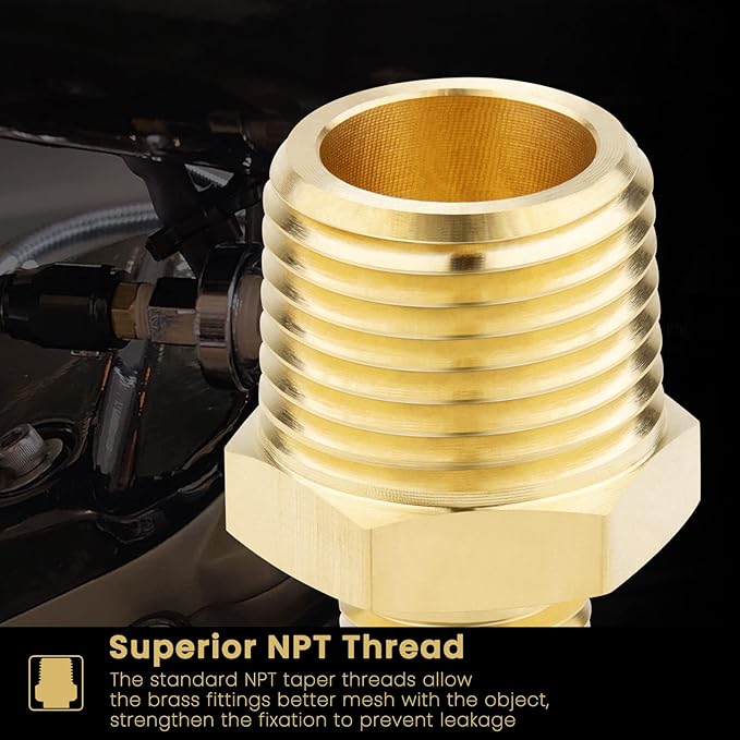 KOOTANS 1/2 NPT Male x 1/4 NPT Male Solid Brass Nipples, Heavy Brass Pipe Adapter Fittings Hex Reducing Nipples Connectors 4Pieces