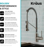 KRAUS Bolden Commercial Style 2-Function Single Handle Pull Down Kitchen Faucet in Spot-Free Stainless Steel/Chrome, KPF-1610SFSCH (Pack of 1)
