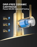 Kitchen Faucet and Water Filter Faucet: Brushed Gold Kitchen Sink Faucet with Drinking Water Faucet - Stainless Steel Single Handle Tap with Pull Down Sprayer for Kitchen Sink Farmhouse Bar