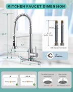 Kitchen Faucet with Pull Down Sprayer: Chrome 3-Function Kitchen Sink Faucet for 1 or 3 Hole - Stainless Steel Single Handle Spring Kitchen Faucets with Deck Plate for Farmhouse RV Laundry