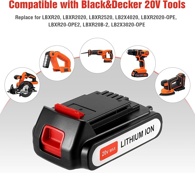 2Pack 4.0Ah 20V MAX LBXR20 Compatible with Black and Decker 20V Lithium Battery LB2X4020 LBXR2020-OPE LBXR20-OPE2 LBXR20B-2 LB2X3020-OPE LBXR20BT 20 Volt Max Cordless Power Tools