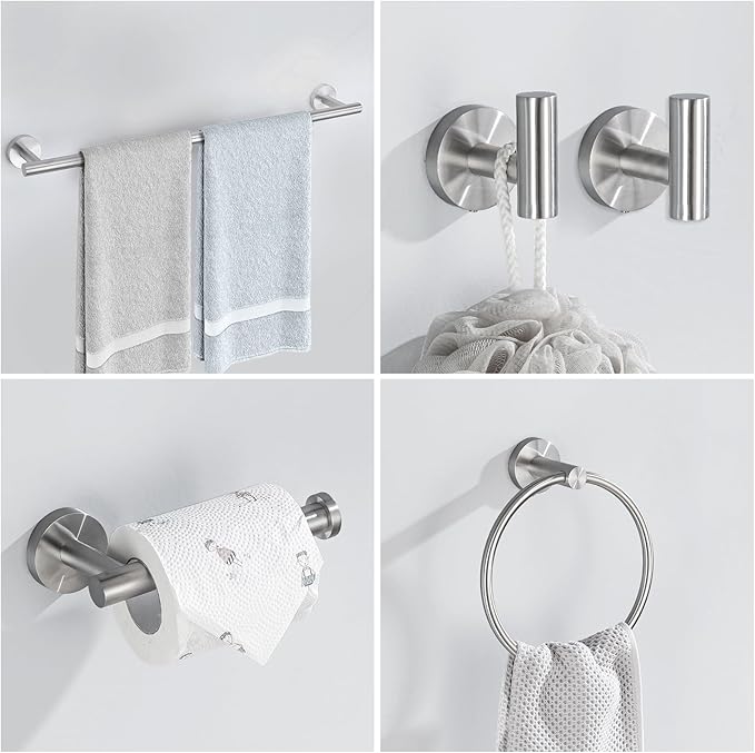 10 Pieces Brushed Nickel Bathroom Hardware Set, SUS304 Stainless Steel Towel Holder Set Includes 23.6 Inch Towel Bar, Toilet Paper Holder, Towel Ring and Towel Hook Wall Mount Bathroom Accessories Set