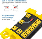Heavy Duty Power Strip with USB, Workshop 8 Outlet Surge Protector 2700 Joules, Industrial Metal 15Amp Power Strip, 6 FT Extension Cord and Wide Spaced Black.