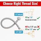 SUNGATOR 16'' Toilet Water Supply Line, 7/8" Ballcock x 3/8" Compression Toilet Hose Connector, 16 Inch Braided Stainless Steel Water Supply Line with 1 Wrench and Sealing Tape(1 Pack)