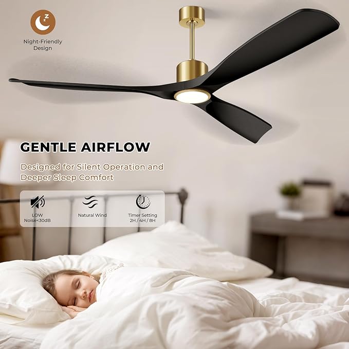 60" Smart Ceiling Fan with Lights,Outdoor Ceiling Fan Work with Alexa/Gg/App/Remote,3-Color Light Dimmable 6-Speed Quiet Reversible for Patio Porch Bedroom,Black and Gold