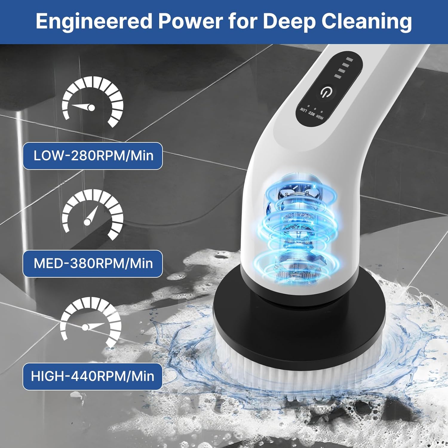 8 in 1 Electric Spin Scrubber for Cleaning Bathroom, 3000mAh Power Scrubber Cordless Cleaner with Long Handle, 3 Speeds Bathtub House Clean Brush Deep Cleaning for Tile, Shower, Wall, Floor