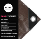 PROTARP Extreme Heavy Duty 22 Mil Tarp Cover, Waterproof, UV Resistant, Rip and Tear Proof, Poly Tarpaulin with Reinforced Edges for Roof, Camping, Patio, Pool, Boat. (Brown/Black 30′ X 60′)