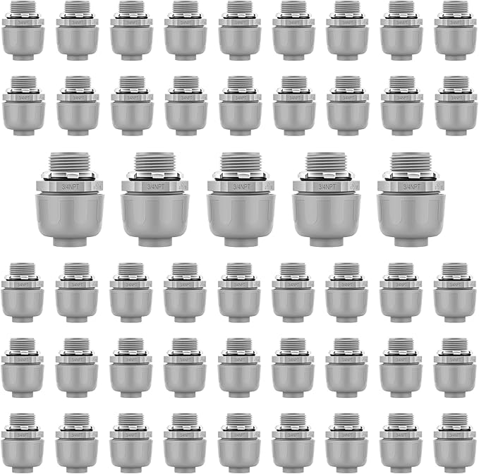 50 PCS 3/4" Liquid Tight Connector NPT Non-Metallic for PVC Electrical Flexible Conduit Fittings - Sturdy, Quick Installation, UL Listed for Home Outdoor Tubes Tools