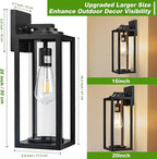 20inch Large Outdoor Wall Lights - 2 Packs Modern Black Exterior Light Fixture with Clear Glass Shade, Waterproof Porch Lighting for House, Farmhouse Sconces Lantern for Front Door, Garage