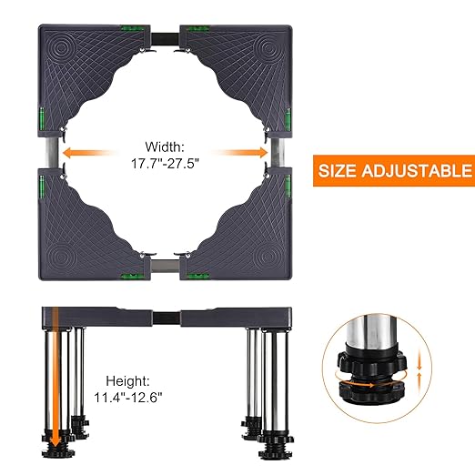 PATIKIL Mini Fridge Stand, 4 Strong Feet Laundry Stand Base Multi-Functional Adjustable Base Tray Anti-Vibration for Refrigerator Washing Machine Dryer Dishwasher AC, 11.4"-12.6" Height