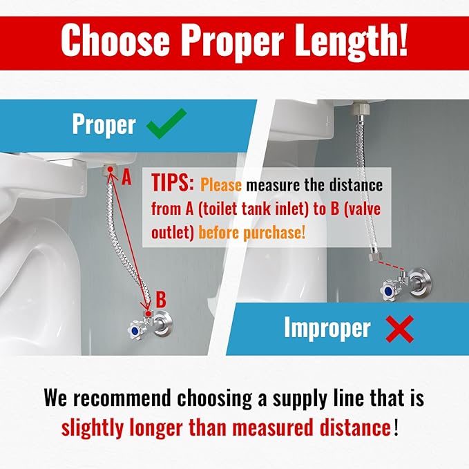 SUNGATOR 16'' Toilet Water Supply Line, 7/8" Ballcock x 3/8" Compression Toilet Hose Connector, 16 Inch Braided Stainless Steel Water Supply Line with 1 Wrench and Sealing Tape(1 Pack)