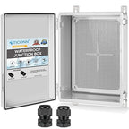 TICONN Waterproof Electrical Junction Box IP67 ABS Plastic Enclosure with Hinged Cover with Mounting Plate, Wall Brackets, Cable Glands (Off-White, 13.8"x9.8"x5.9")