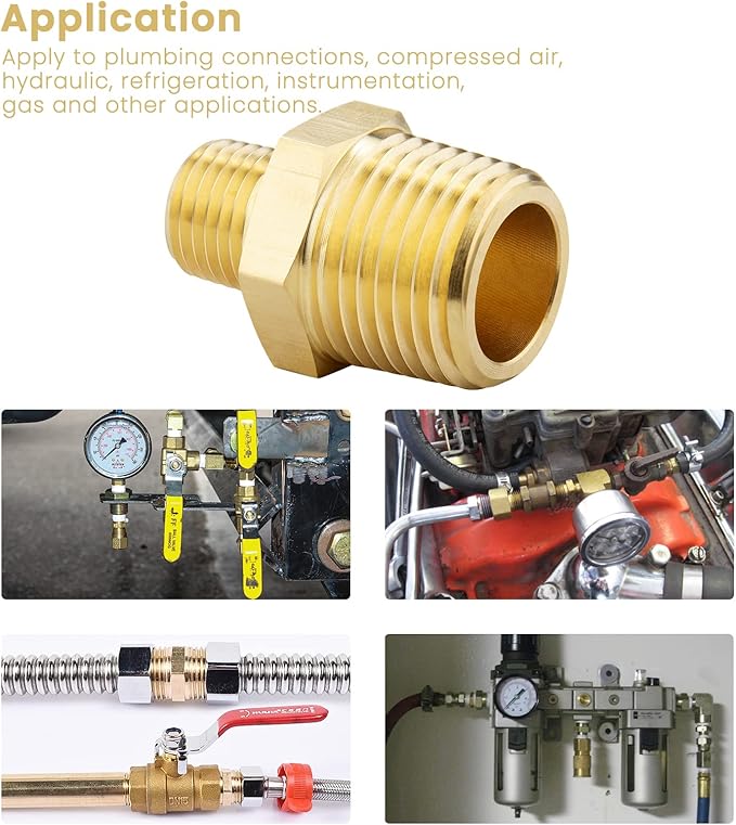 KOOTANS 1/2 NPT Male x 1/4 NPT Male Solid Brass Nipples, Heavy Brass Pipe Adapter Fittings Hex Reducing Nipples Connectors 4Pieces