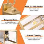 Dusk to Dawn Wall Lights 2 Pack, Gold Outdoor Light Fixtures, 15 Inch Exterior Wall Sconces Waterproof, Large Outside Lights for House, Modern Wall Lanterns Clear Glass