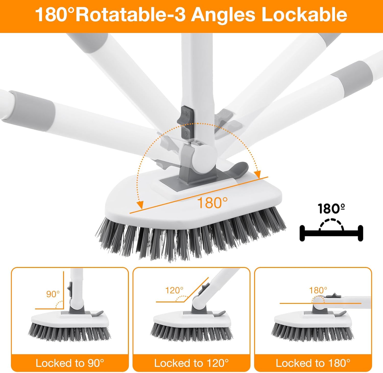 4 in 1 Shower Scrubber Cleaning Brush, Tub and Tile Scrubber with Long Handle, Grout Brush Stiff Bristles Scrub Sponge Brushes Microfiber Pad, for Toilet Bathroom Kitchen Wall Floor Glass Bathtub Sink