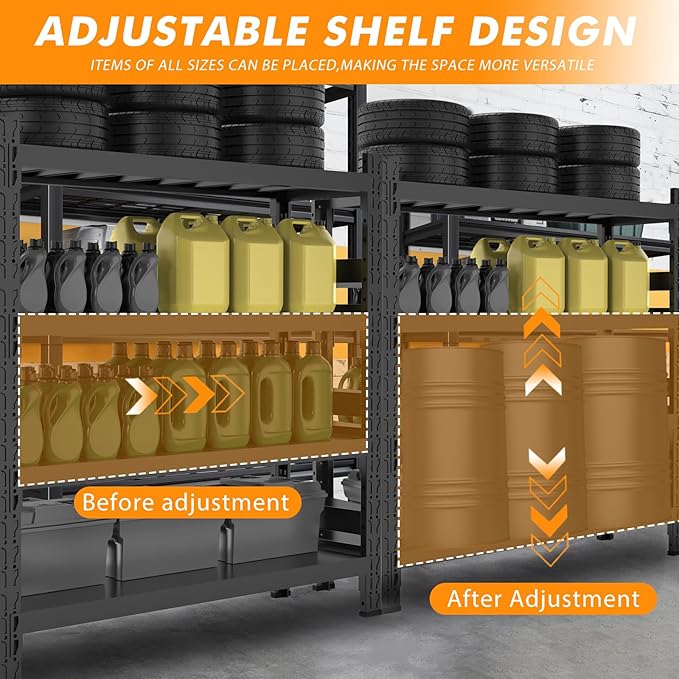 Storage Shelves Heavy Duty, Metal Garage Shelving Units, 4 Tier Storage Rack Shelf, Steel Industrial Shelving, Adjustable Standing Shelf for Basement/Warehouse (Black, W59.06*D19.69*H78.74)