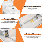 Dusk to Dawn Wall Lights 2 Pack, White Outdoor Light Fixtures, 15 Inch Exterior Wall Sconces Waterproof, Large Outside Lights for House, Modern Wall Lanterns Clear Glass