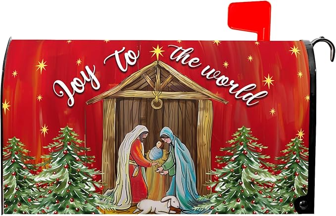 Kawani Christmas Magnetic Mailbox Covers - Merry Christmas Joy to The World - Standard Size 25.5x21 Inch Winter Holiday Xmas Decorative Post Letter Box Cover for Garden Yard Decor