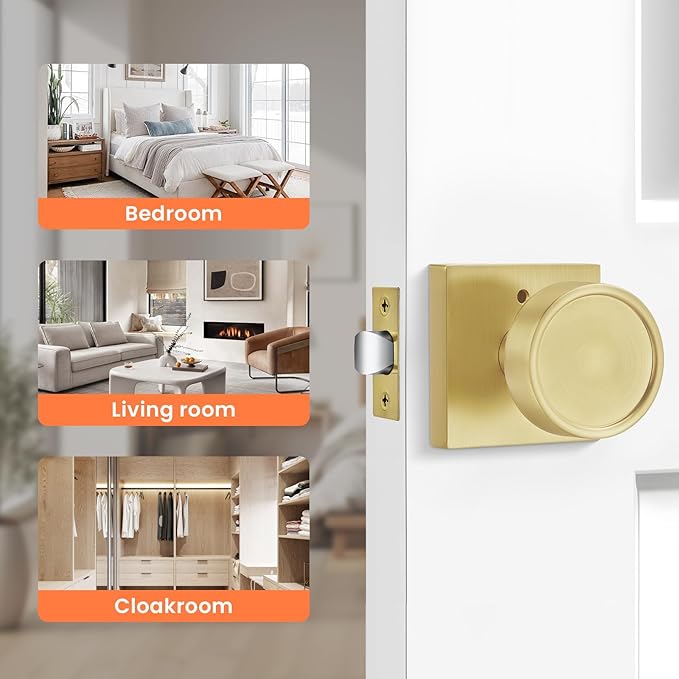 Haidms Gold Door Knobs Interior, Zinc-Alloy Heavy Duty Round Brushed Gold Privacy Door Knobs for Bedroom Modern Bathroom Interior Door Lock Bulk(6 Pack)