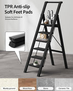 6 Step Ladder, Lightweight Folding Step Stool with Convenient Handgrip,Aluminum 330lbs Capacity Step Ladder for Office,Household,Kitchen(Black)