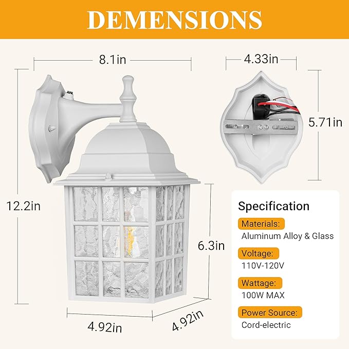 Dusk to Dawn Outdoor Lighting Fixtures - Sensor Exterior Lights, White Porch Lights, Waterproof Wall Lanterns for Garage, Front Door