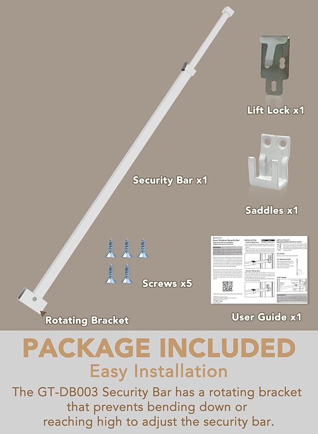 Greatim GT-DB003 Sliding Door Security Lock Bar Adjustable, Child Proof Safety Door Lock Bar, Fits Most Sliding Glass Doors, Bar Lock for Glass Door, Door/Windows Bar Lock Adjustable (25.75"- 47.5")