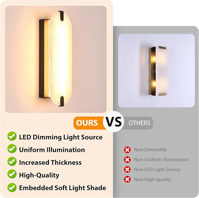 ZEROUNO 14.2 inch Alabaster Wall Sconces, Natural Marble Wall lamp Set of Two,Dimmable Alabaster Wall Light Fixtures for Stairs Bathroom Living Room Bedroom Vanity,Hallway