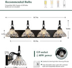 Vintage Bathroom Vanity Light, 4-Light Black Vanity Lighting Fixture with Flower Glass Shade, Bathroom Lighting Fixtures Over Mirror
