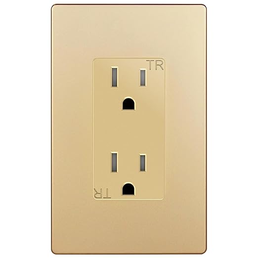 ENERLITES Elite Series Decorator Receptacle Outlet Child Safe Tamper-Resistant, Self-Grounding, Residential Grade, 15A 125V, UL Listed, Wall Plate Included, 61501-TR-GDWP, Gold