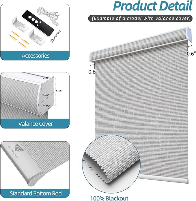 SmartWings Motorized Smart Blinds with Remote, Custom Automatic 100% Blackout Roller Shade Compatible with Alexa/Homekit/Google, Electric Smart Blinds for Indoor Windows, Safari Smoke