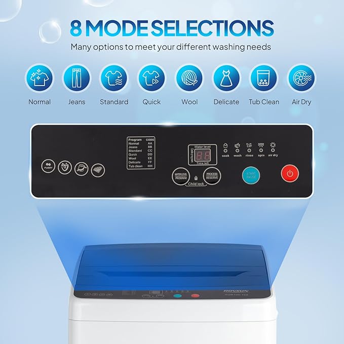 ROVSUN 30LBS Washing Machine, Full-Automatic Portable Washer with Stainless Steel Drum, Electric Laundry Machine, Washer and Spin Dryer Combo with Drain Pump for Home, Apartment, Light Grey