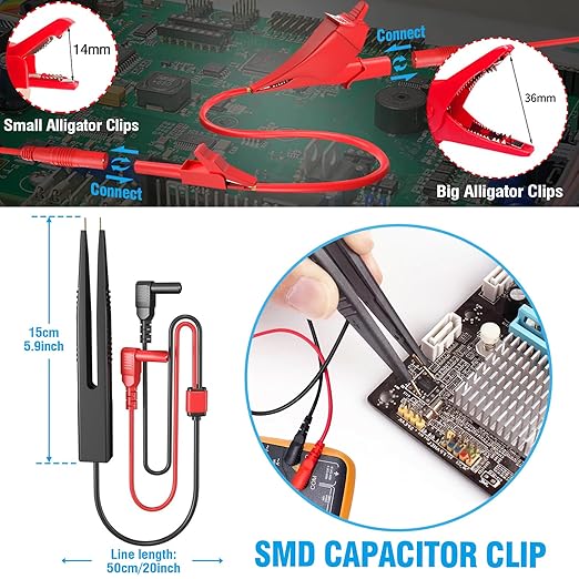 25PCS Multimeter Test Leads Kit, Test Leads Set with Replaceable Alligator Clips,Wire Piercing Probes, Alligator Clips,Test Hook Clips,Test Tweezer for Digital Electrical Multimeter Testing