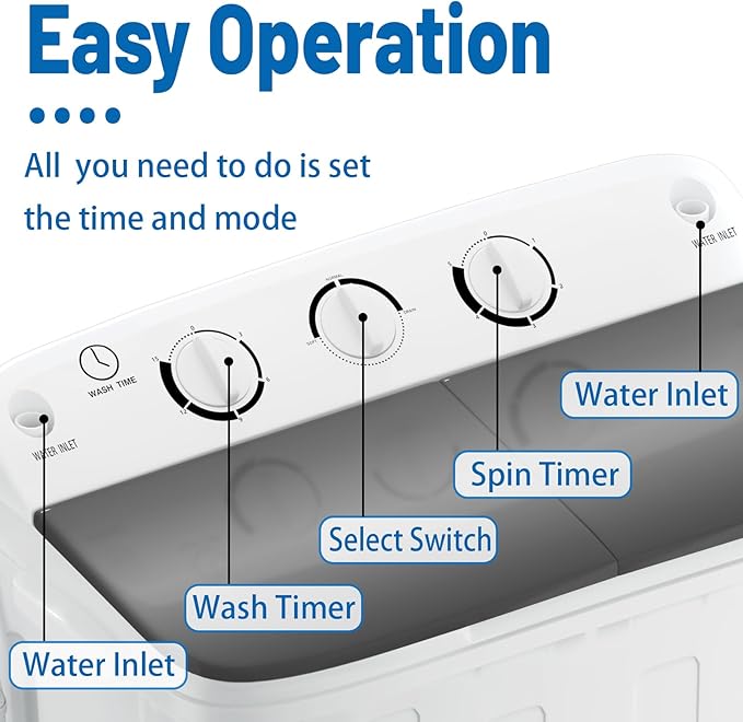 Portable Twin Tub 18lbs Washing Machine with Drying Rack and 10 Hangers, 11lbs Washer Mini Compact Laundry Machine with 7lbs Spinner, Semi-automatic Washer Combo for Dorms, Apartment