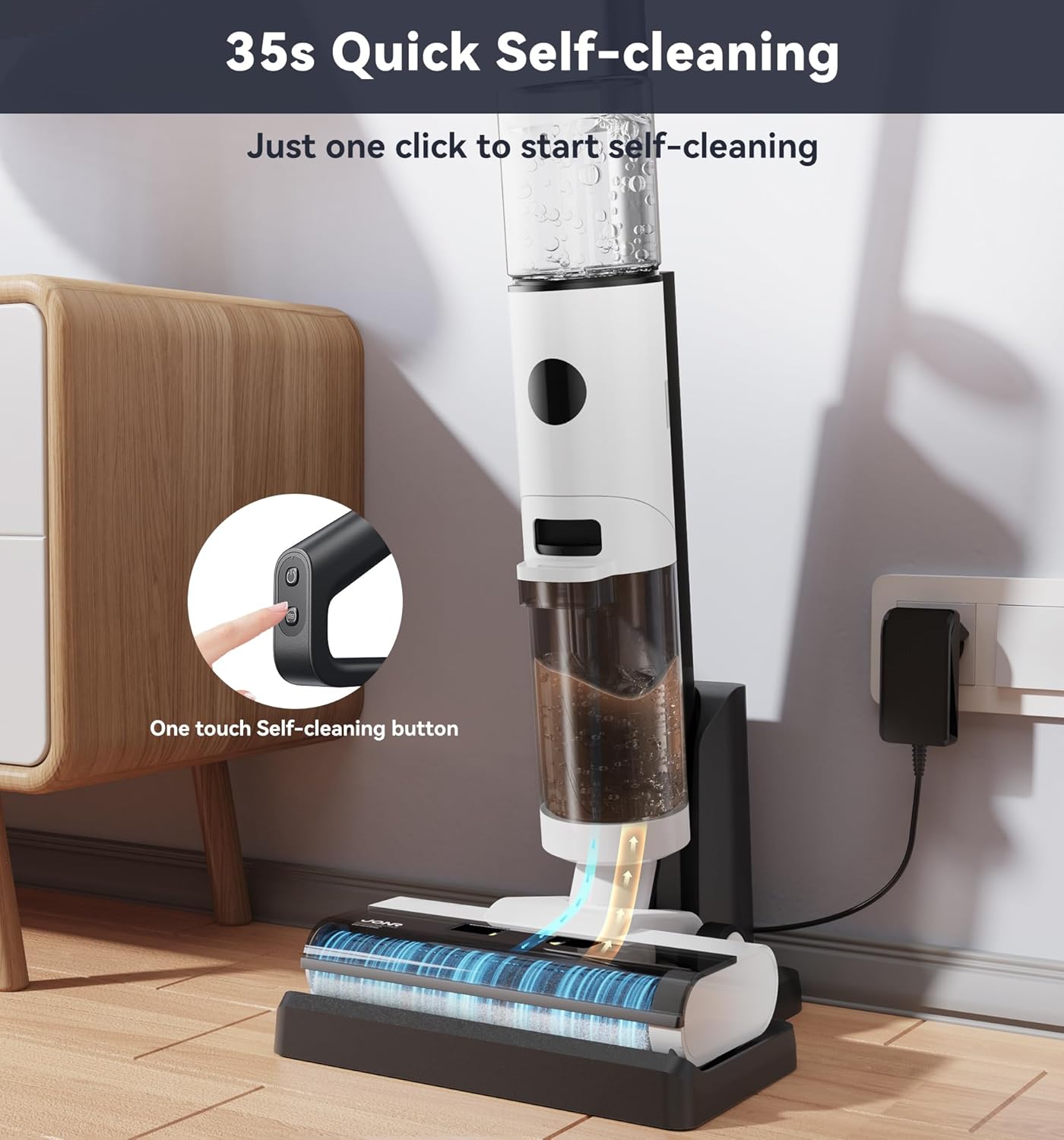 JONR ED12 Wet Dry Vacuum Cleaner,Cordless Floor Cleaning Suitable for Combination of Hard Floor Vacuum Cleaner and Mop,one click self-cleaning,0.1 inch Edge Cleaning,Easy to Clean Dust,Spills,Pet Hair