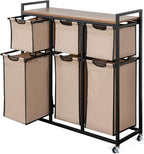 Laundry Basket Organizer, Hampers for Laundry 6 Compartments, Laundry Hamper with 6 Sliding Laundry Sorter Bags, Top Storage Shelf, and Metal Frame (6 Compartments)