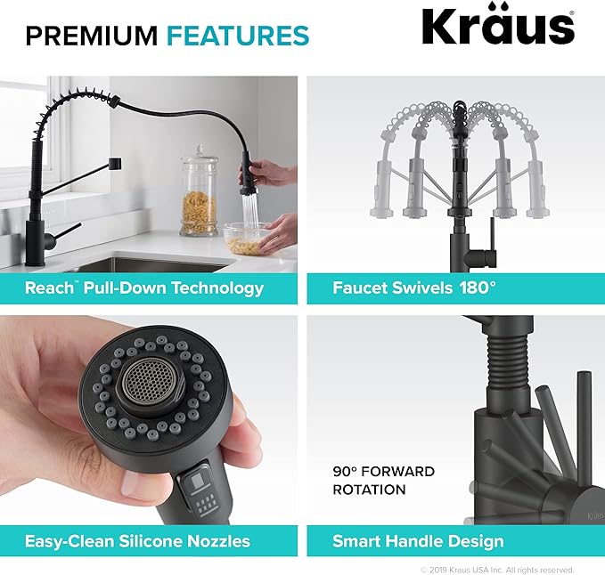 KRAUS Bolden Commercial Style 2-Function Single Handle Pull Down Kitchen Faucet in Matte Black, KPF-1610MB