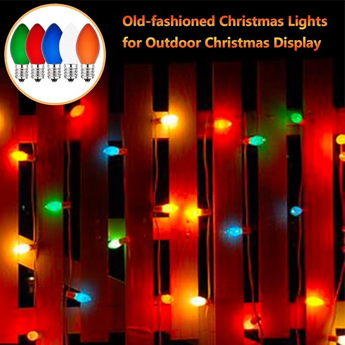 C7 Multicolor Christmas Replacement Bulbs, 25 Pack Multicolor Ceramic Light Bulbs Vintage Christmas Light Bulbs for C7 String Lights Night Light Candle Lamps, E12 Candelabra Base, 5 Watts
