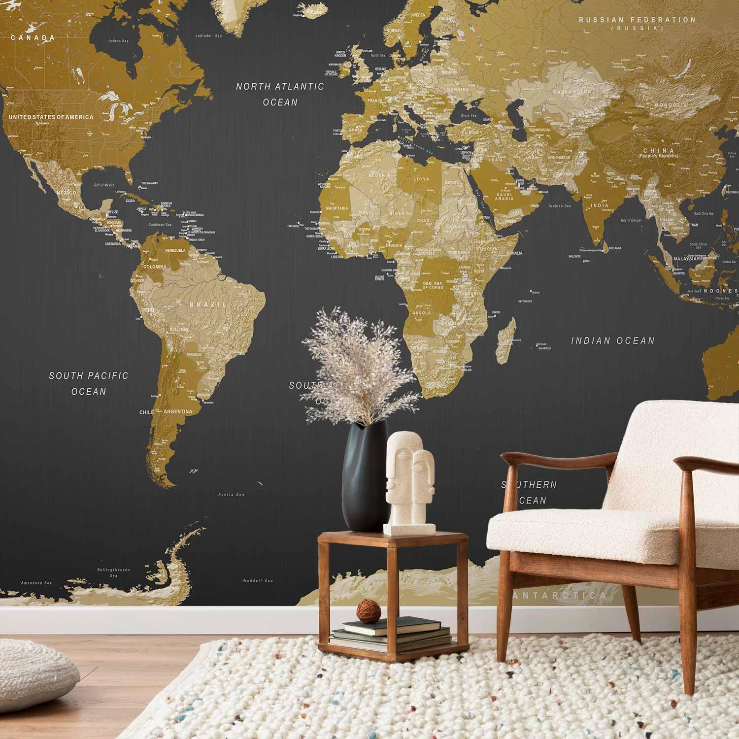 artgeist Premium Wall Mural World Map 138x101 in - XXL Non-Woven Wallpaper Fleece Wall Decor Photo Print Picture Image Design Home Map of The World k-A-0092-a-a