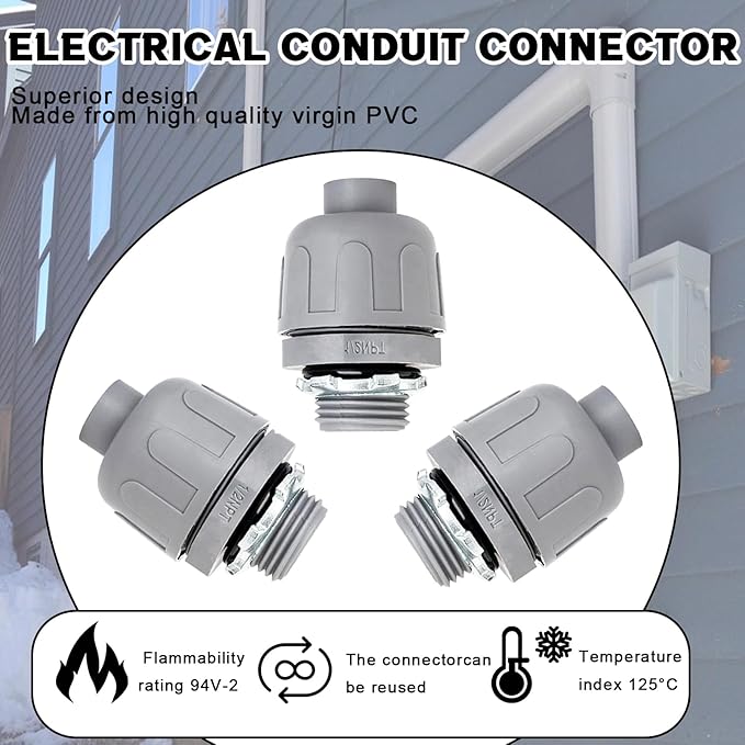 (60 Pack) 1/2 inch Liquid Tight Connector PVC Flexible Conduit Connector,Straight 180 Degree UL Listed Liquid Tight Connector, Non-Metallic Electrical Conduit Fittings