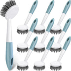 Patelai 12 Pack Kitchen Scrub Dish Brush with Long Handle Dish Scrubber with Stiff Bristles Scrub Brushes for Kitchen Dishes Washing Tools, Pots, Pans and Sink Cleaning (Celadon)