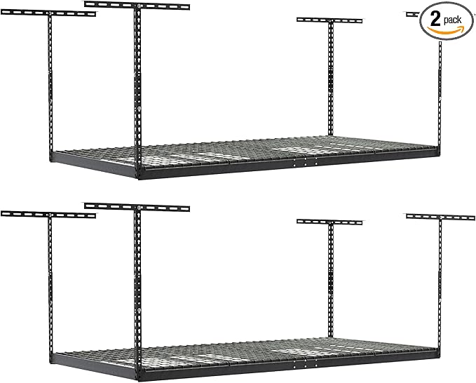 SafeRacks Overhead Storage Rack, Heavy Duty 600 lb Capacity, Adjustable Garage Ceiling Mount Hammertone 24"-45" 2 Pack