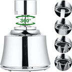 Faucet Sprayer Attachment with 2 Ball Joint, Big Angle Swivel Kitchen Sink Faucet Head Replacement, 4 Spray Models, 55/64-27UNS Famale Thread, Male Thread Adapter Included, Polished Chrome