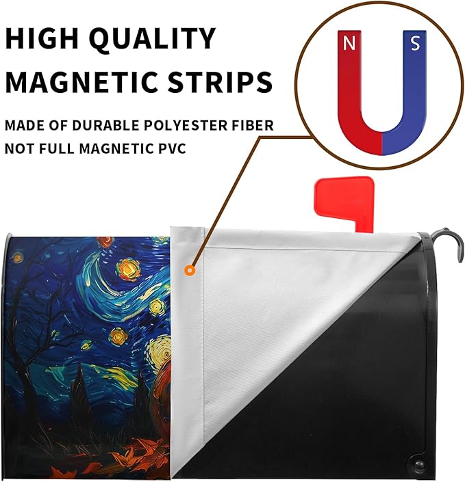 Halloween Pumpkin Magnetic Mailbox Cover Large Size 25.5 x 21 Van Gogh's Starry Night Mailbox Wraps Cover Oil Painting Decorations Post Box Cover for Garden Yard Outdoor Decor