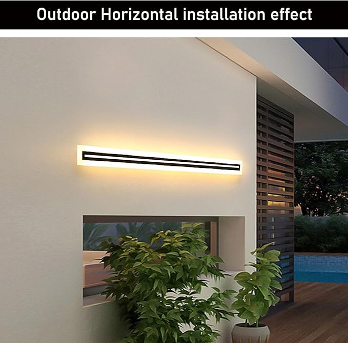 2 PACK-47.2inch Long Outdoor Modern LED Wall Light,Waterproof IP65 Warm White 110V led Wall Mount Lighting Fixture Rectangular Black Elegant Frosted White Acrylic Anti Rust.