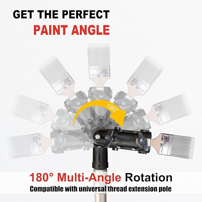 Multi Angle Paint Brush Extender V2, Long Handle Paint Brush, Extension Pole Attachments for Paint Roller, Paint Edger Tool for High Ceilings, Corner Painting Tool for Paint Extension Pole (Black)